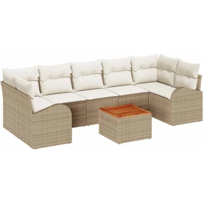 Image of vidaXL Garden Sofa Set 8 pcs Beige, white Large Rattan, Wood, Fabric