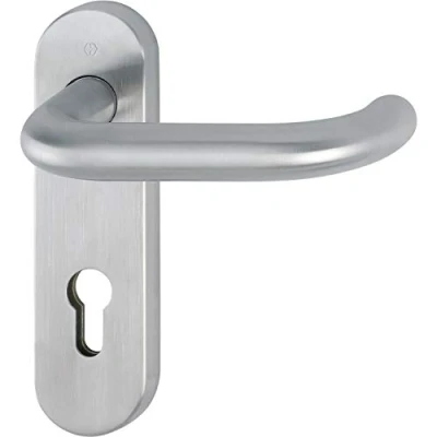 Image of HOPPE Paris 10722808 Stainless Steel Matt Fire Protection Handle Set on Short Plate PZ