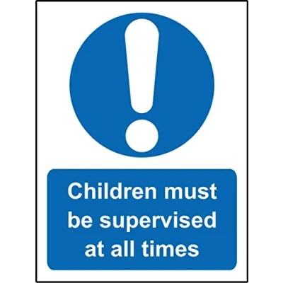 Image of Mandatory signs Children must be supervised at all times Safety sign Self adhesive sticker 300mm x 200mm