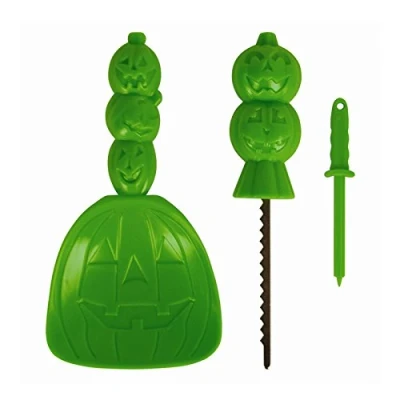 Image of 3 Piece Halloween Pumpkin Carving Face Decorating Kit Steel Saw Seed Scoop Plastic Poker Cutting Tool Green
