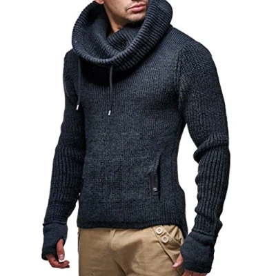 Image of Leif Nelson Men&#039;s Pullover Knit Sweater Chunky Shawl Collar LN 5060 Anthracite X Large
