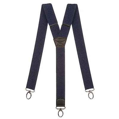 Image of Olata Heavy Duty Y Shape Braces/Suspenders with Carabiner Clips 4cm. Dark Blue