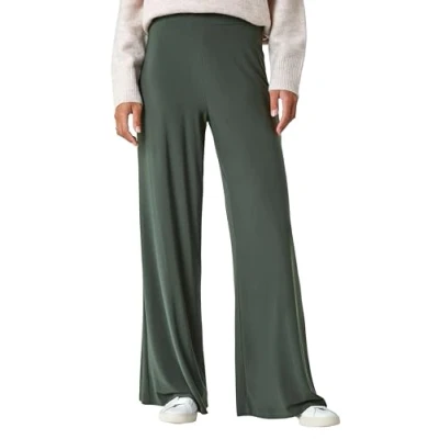 Image of Roman Originals Wide Leg Trousers for Women UK Ladies Palazzo Pants Evening Jersey Elasticated High Waist Smart Flared Culotte Office Work Going Out Loose Crepe Bottoms Khaki Size 22
