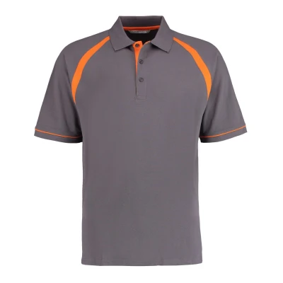 Image of Kustom Kit Mens Short Sleeve Polo Shirts, Charcoal/Orange, XX Large. KK615