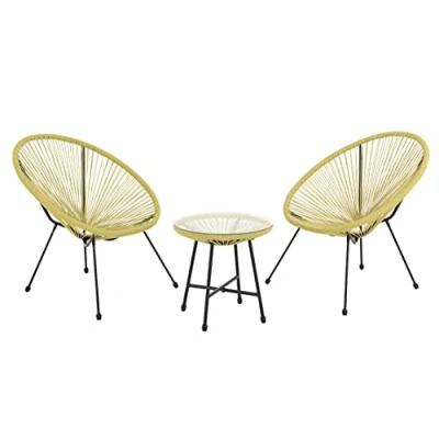 Image of EVRE Goa Yellow Acapulco Styled Egg Shape Conversational Garden Furniture Bistro Patio Outdoor Set For Balconies Gardens Terraces 2 Chairs 1 Glass Top Table