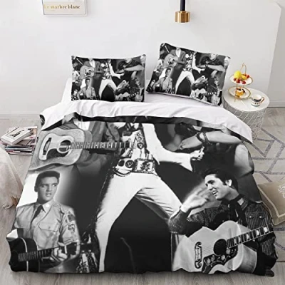 Image of LENTLY Elvis Presley Duvet Cover Set 3D Bedding Sets Microfibre Quilt with Zipper Closure 3 Piece Comforter Double（200x200cm）
