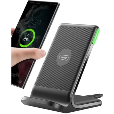 Image of INIU Wireless Charger, 15W Fast Charging Stand Qi Certified Sleep friendly Adaptive Light &amp; Dual Modes for iPhone 16 15 14 13 12 11 Pro Max XR Plus Samsung S23 S22 Google Pixel etc