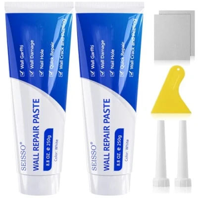 Image of SEISSO 500g Wall Mending Agent, Drywall Patch Repair Kit with Scraper, Hole Filler, White Spackle Paste, Quick and Easy to Fill The Holes for Home Wall, Plaster Dent (2 Pcs)