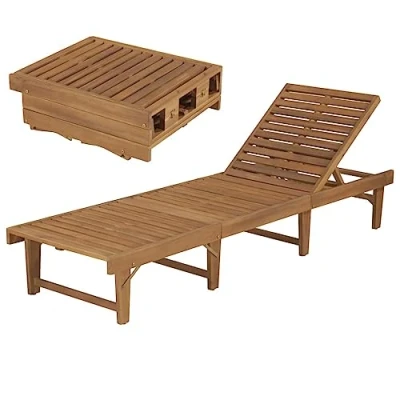 Image of vidaXL Folding Sun Lounger Solid Acacia Wood Adjustable Backrest for Optimal Comfort Compact and Portable Outdoor Use Easy to Clean