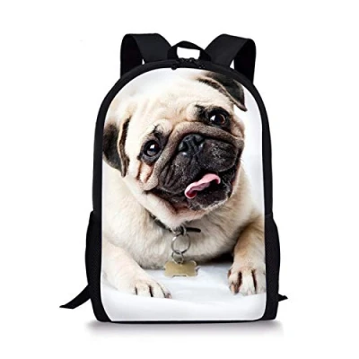 Image of Pug Rucksack Bookbag Children Animal School Bags for Kids Dog Backpack Boys Girls Shoulder Bag White by Showudesigns