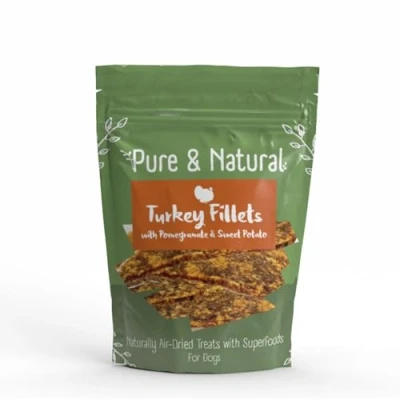 Image of Pure &amp; Natural Superfoods Air Dried Turkey Fillets Treats with Pomegranate Sweet Potato Dog for Dogs Health 100g