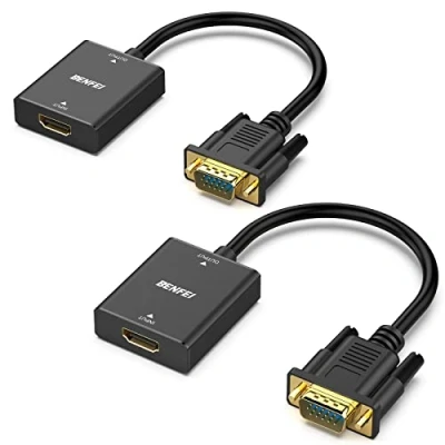 Image of BENFEI HDMI to VGA Adapter, Female Input Male Output Adapter with 3.5mm Audio Jack Compatible for TV Stick, Computer, Laptop,ect 2 Packs