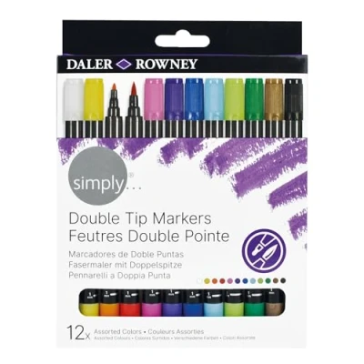 Image of Daler Rowney Simply Dual Tip Marker Set, 12 Pens, Assorted Colours, Ilustration, Drawing, Ideal for Entry Level Artists &amp; Hobbyists