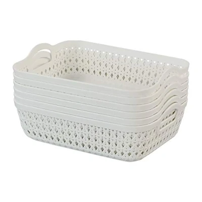Image of Callyne Set of 6 White Small Plastic Storage Basket Tray with Handle