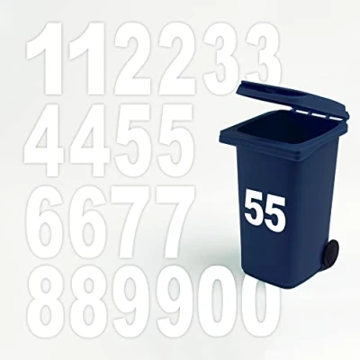 Image of bin Numbers for Wheelie Bins (Pack of 4 Stickers) Choice 0 9 White Self Adhesive Vinyl Numbers, 17.3cm Long Stickers waste bin, garbage (No.5)