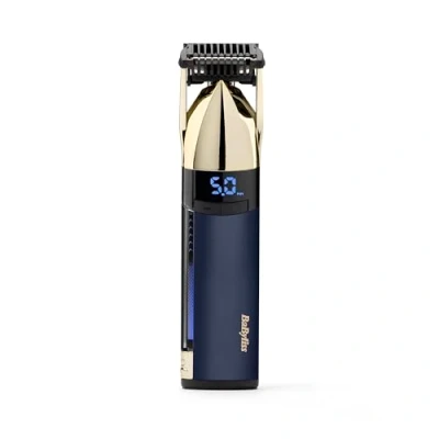 Image of BaByliss Super X Metal Stubble and Beard Trimmer, Ultra Precision, 24 Length Settings, Cordless Waterproof, Gifts for Men, Gold/Blue, S992U