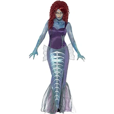 Image of Smiffys Zombie Mermaid Costume, Purple with Top &amp; Fishtail Skirt, Halloween Alley Fancy Dress, Dress Up Costumes