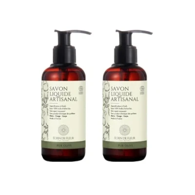 Image of Écrin De Fleur Organic Pure Olive Liquid Soap Crafted by French Artisan with only Oil, Glycerin,Sea Salt and water Purest Soap, for Hand Body Wash, 2x250 ml