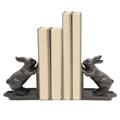 Image of Remenna Rabbit Bookends, Cast Iron, Pair, Antique Black