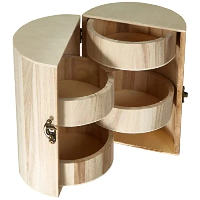 Image of RAYHER HOBBY Round Jewellery Box Made of Natural Wood, Wooden Organiser Storage Box, Height 21cm, Diameter 15cm, 62407000