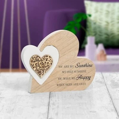 Image of lesser and pavey LP47844 Plaque Double Heart Sunshine Sentiments 1 Piece 15x2x12 cm Accessory, Multicolored
