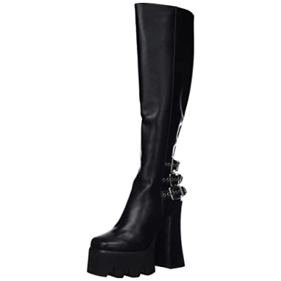 Image of LAMODA Women&#039;s Minimal Knee high boot, Black PU, 6 UK