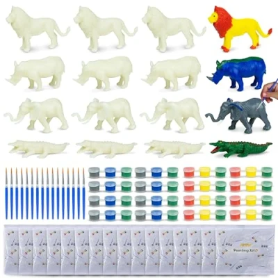 Image of BONNYCO Jungle Party Bag Fillers for Kids, Painting Kit Pack 16 Favours Animal Bags Fillers, Pinata Filler, Prizes Kids Stocking Boys