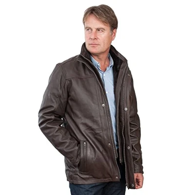 Image of Infinity Men&#039;s Mid Length Classic Warm Brown Leather Jacket 3XL