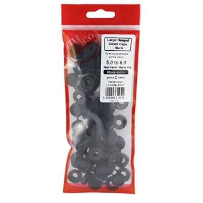 Image of TIMCO Large Hinged Caps to fit 5.0 6.0 Screw Black (Bag 50) LHCCBLACKP, Set of 50 Pieces