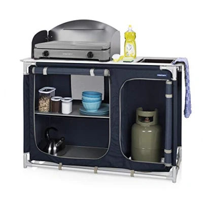 Image of Campart KI 0753 Outdoor Camping Kitchen Sink and Windshield included Carrier bag Adjustable feet 102 x 48 85/116cm, Blue
