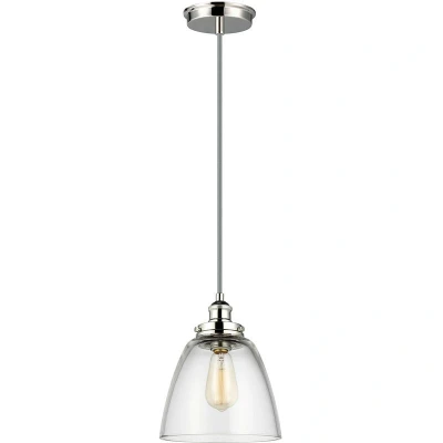 Image of Baskin 1 Light Dome Ceiling Pendant Polished Nickel, E27