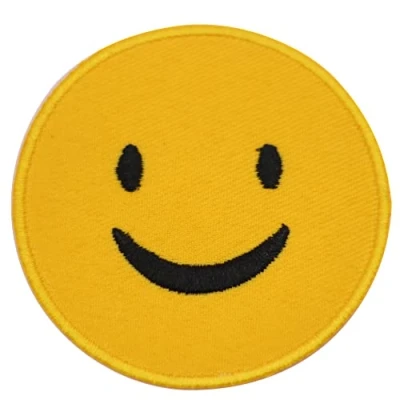 Image of Smiley Face Simple Patch Embroidered Iron on Sew Badge for Clothes etc. 7cm