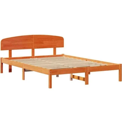 Image of vidaXL Bed Frame with Headboard Wax Brown 150x200 cm Solid Wood Pine