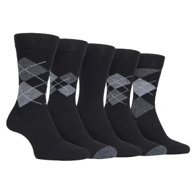 Image of Farah 5 Pack Mens Thin Breathable Classic Patterned Soft Top Office Cotton Dress Socks (6 11 uk, CS190BLKCHA (Argyle))