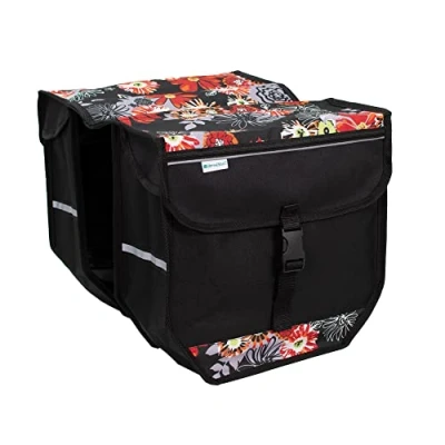 Image of BikyBag Model T Bicycle Double Panniers Bag Fashion Cycle Bike (Red Meadow)