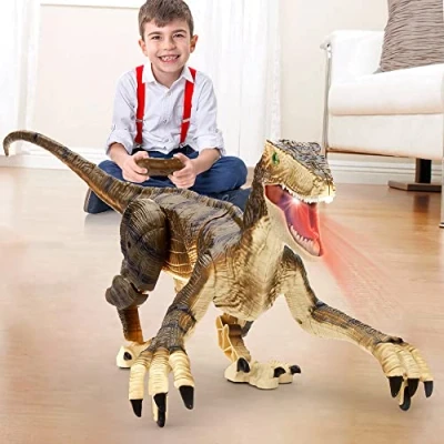 Image of FRUSE Remote Control Dinosaur Toys for Boys,2.4Ghz Electronic Walking RC Robot w/Sounds &amp; LED Light,Realistic Jurassic Dino Raptor w/Rechargeable Battery Kids 3 4 5 6 7 8 9 Years Old
