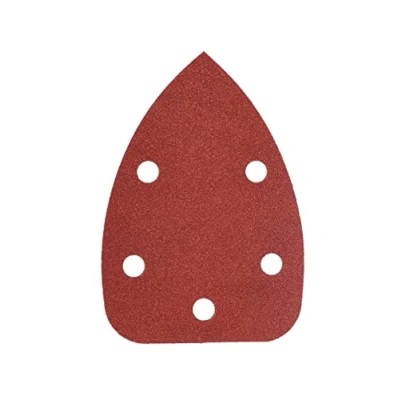 Image of Mirka Red Delta sanding Paper Wood Triangles Hook &amp; Loop / 100x140x140mm Adhesion 5 hole grit P180 pieces for wood, metal and plastic