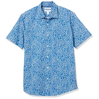 Image of Amazon Essentials Men&#039;s Regular Fit Short Sleeve Poplin Shirt, Navy Floral, S