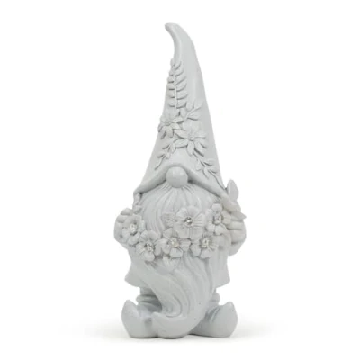 Image of Solar Powered Flower Gonk Garden Ornament Grey Outdoor Statue, Light for Patio