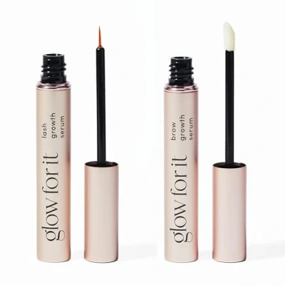 Image of Glow For It Iconic Duo Lash &amp; Brow Growth Serum Enhances Eyelash Length Volume Eyebrow Thickness Fullness Water Based Natural Cruelty Free Formula with Biotin 3ml x 2
