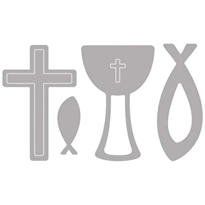 Image of Rayher Set of Four Metal Cutting Dies, Craft Die Shapes for Card Making and Scrapbooking, Paper with Cross, Fish, Chalice Design, 2x3.9cm x 1.8x2.5cm, 50150000
