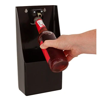 Image of Beaumont Plastic TM Pub Bar Stand Up/Wall Mounted Bottle Opener and Catcher, Black, 30cm x 15.2cm 8.6cm
