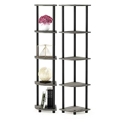 Image of FURINNO Toolless Shelves, Wood, French Oak Grey/Black, one size, 5 Tier 2 Pack