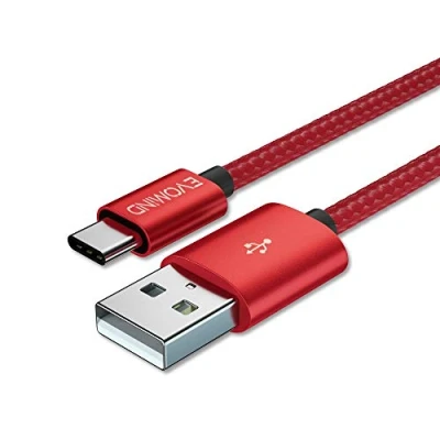Image of EVOMIND USB Type C Cable 2M Nylon Braided Fast Charging 3A &amp; Sync Charger Cord Compatible for Samsung Galaxy S23/ S22/ S21/ S20/ S10/ Note 20/10/9, PS5/Xbox X/S Controller etc. Red