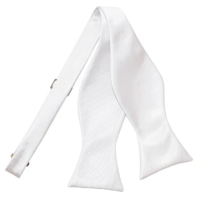 Image of DQT Men Self Tied Plain Satin Tuxedo Bow Tie White
