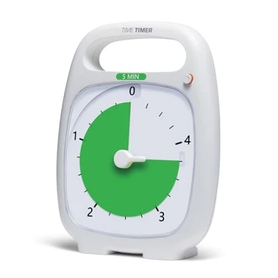 Image of Time Timer PLUS 5 Minute Visual Analog (White) Optional Alert (VolumeControl Dial) No Loud Ticking; Management Tool