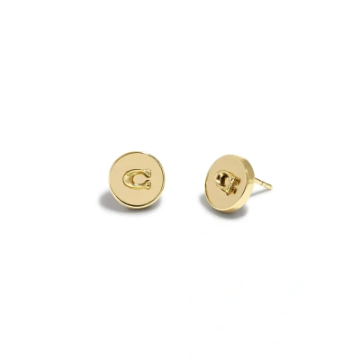 Image of Coach Gold C Disc Stud Earrings