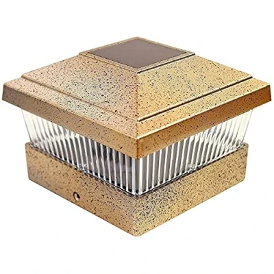 Image of Solar LED Post Lights Outdoor Garden Waterproof Square Bronze Landscape Cap Lamp for 5x5 Wooden Posts, Deck, Patio, Fence (White LED) (Set of 2)