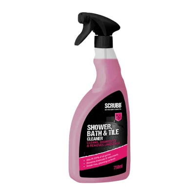 Image of SCRUBB Shower, Bath &amp; Tile Cleaner, Disinfectant and Limescale Remover, Streak free Spray, 750ml