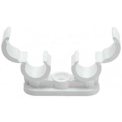Image of 10 x fiXte Double Pipe Clips with Quick Lock Fastening for 15mm Pipes in White